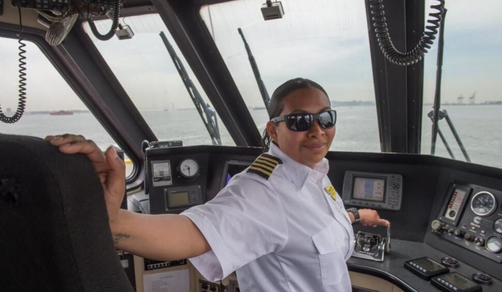 Juana Garcia, first female captain in New York Water Taxi's history, takes helm